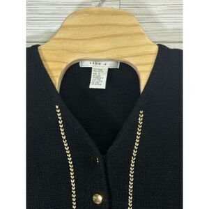 Lise J Women's Ramie Black And Gold Sweater Crochet‎ Button Up Cardigan Sz Lg